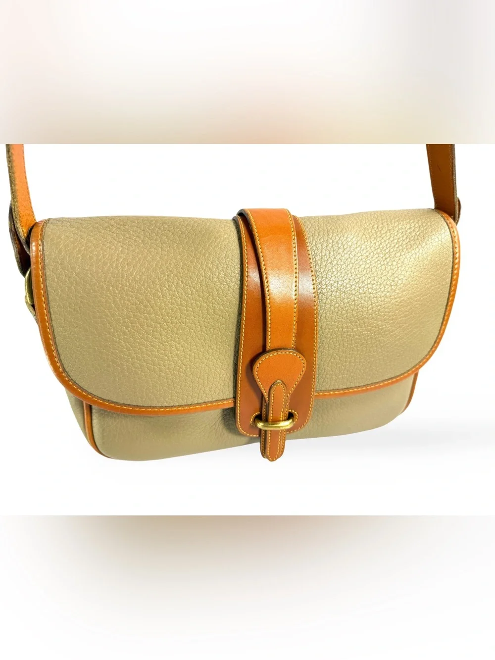 Dooney & Bourke Pebbled Leather Crossbody in Beige with Tan Trim